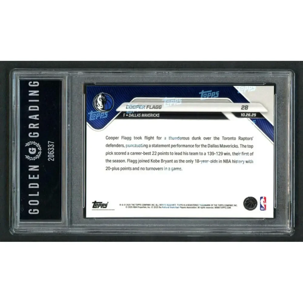 2025-26 Topps Now 1st 20 Point Game #28 Cooper Flagg Rookie (RC) Graded Mint 9 - Picture 3 of 3